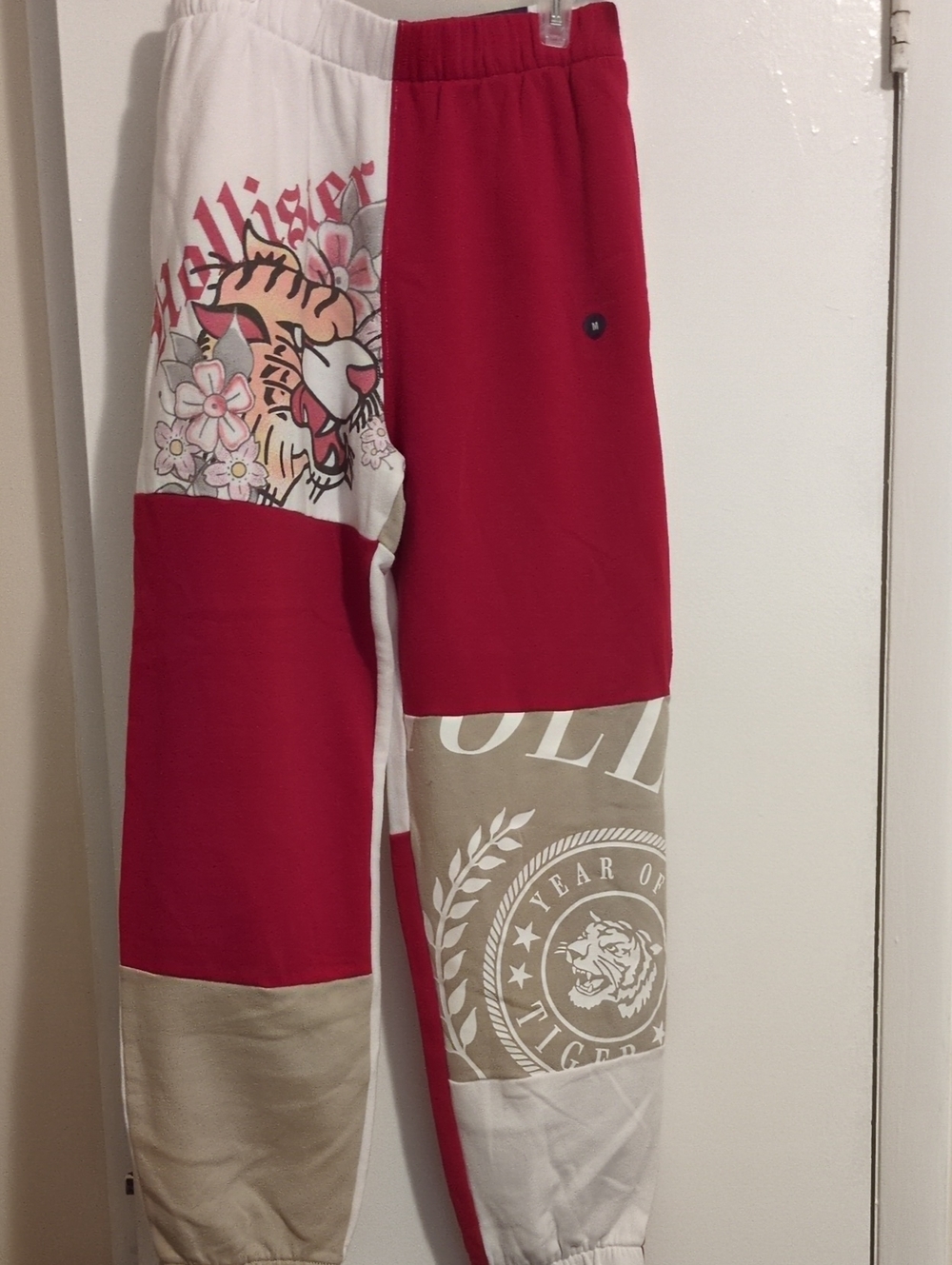 Hollister Red/White Patchwork Graphic Jogger Ultra High Rise Pants M